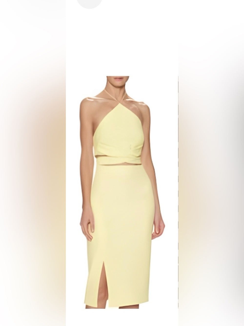 NWT Nicholas Light Yellow Cutout Halter Crop Top Pencil Skirt Set, Size 4